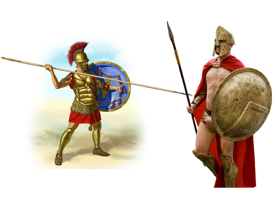 On the right: a Spartan warrior in the 300 movie. On the left: how Spartan warriors looked like in reality.