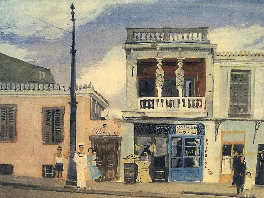 “The House with the Caryatids” painting by Yannis Tsarouchis (1952)