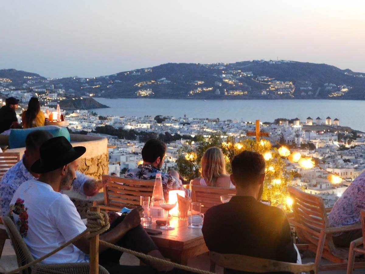 A bar with a sunset view in Mykonos