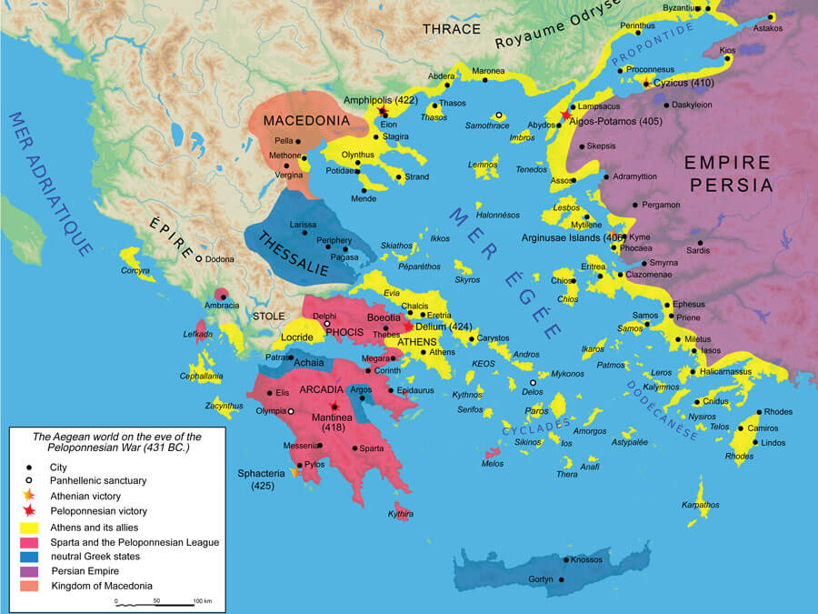 Map during the start of the Peloponnesian War around 431 BC
