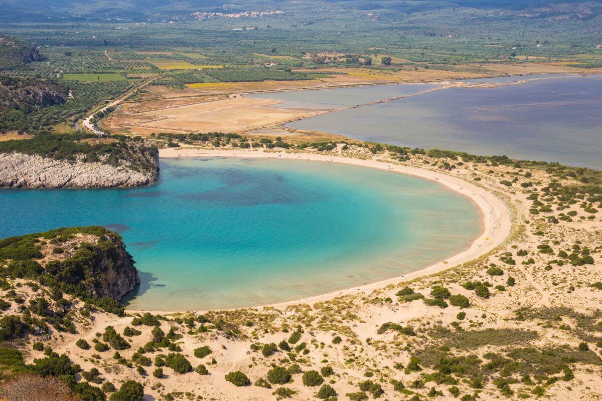 The beach of Voidokilia location from above